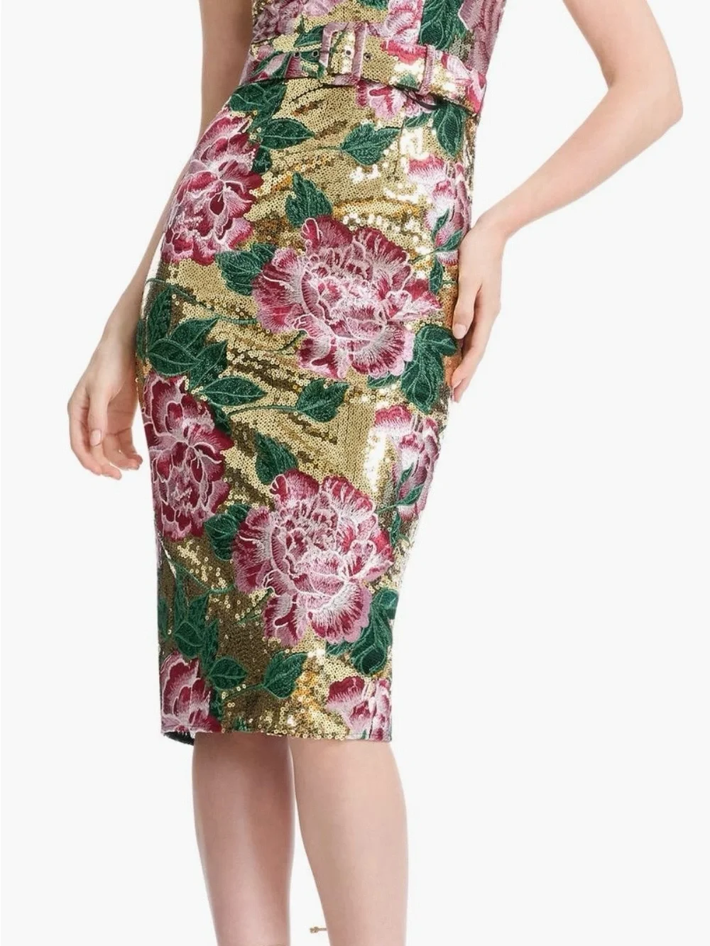 Dress the Population Nicole Sequin Floral Embroidered Cocktail Midi Dress